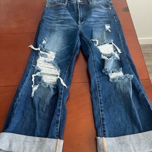 High Rise Blue Distressed Jeans